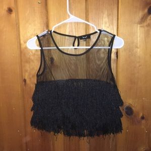 Black see through and fringe crop top
